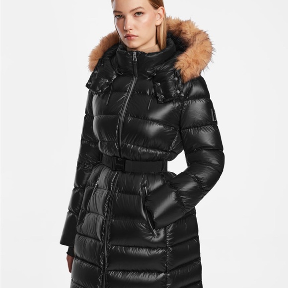 Brand New RUDSAK Lilith Women's Glossy Black Quilted Down Puffer with Faux Fur - Picture 2 of 10